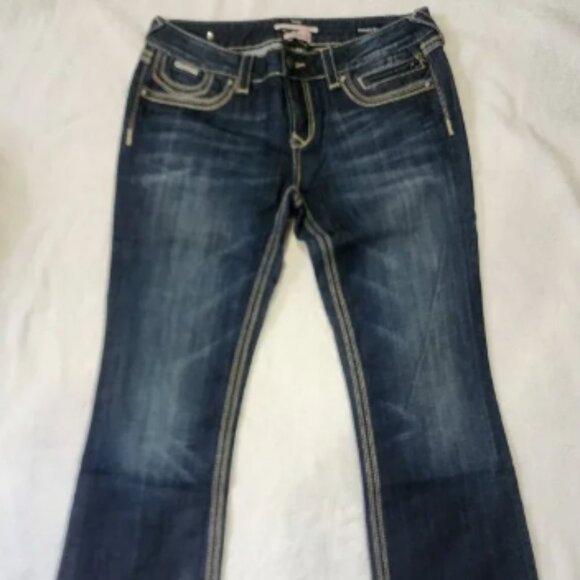 NWOT Women's Rerock EXPRESS Barely Boot Y2K Flare Western Low Rise Jeans Sz 12S - Picture 1 of 9